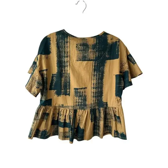 Entro Harper Peplum Top Hunter Green Black Tie Neck Blouse Sz S - NWT - Picture 7 of 11